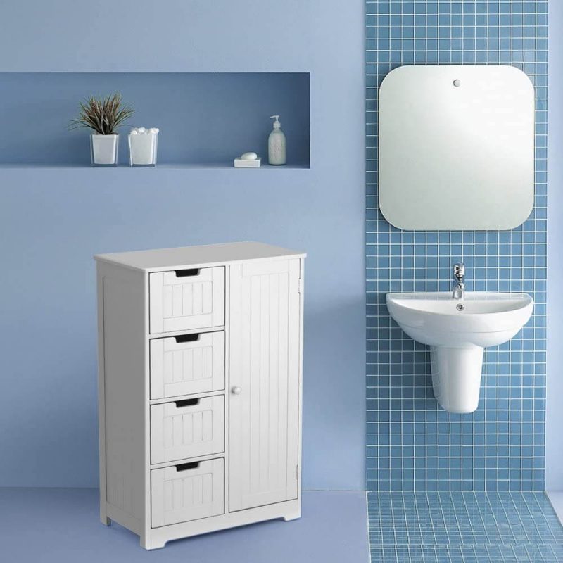 RELAX4LIFE Mobiletto Da Bagno Stretto 80cm – 5 Ripiani Regolabili Con Anta Magnetica, Salvaspazio Per Bagno E Ingresso