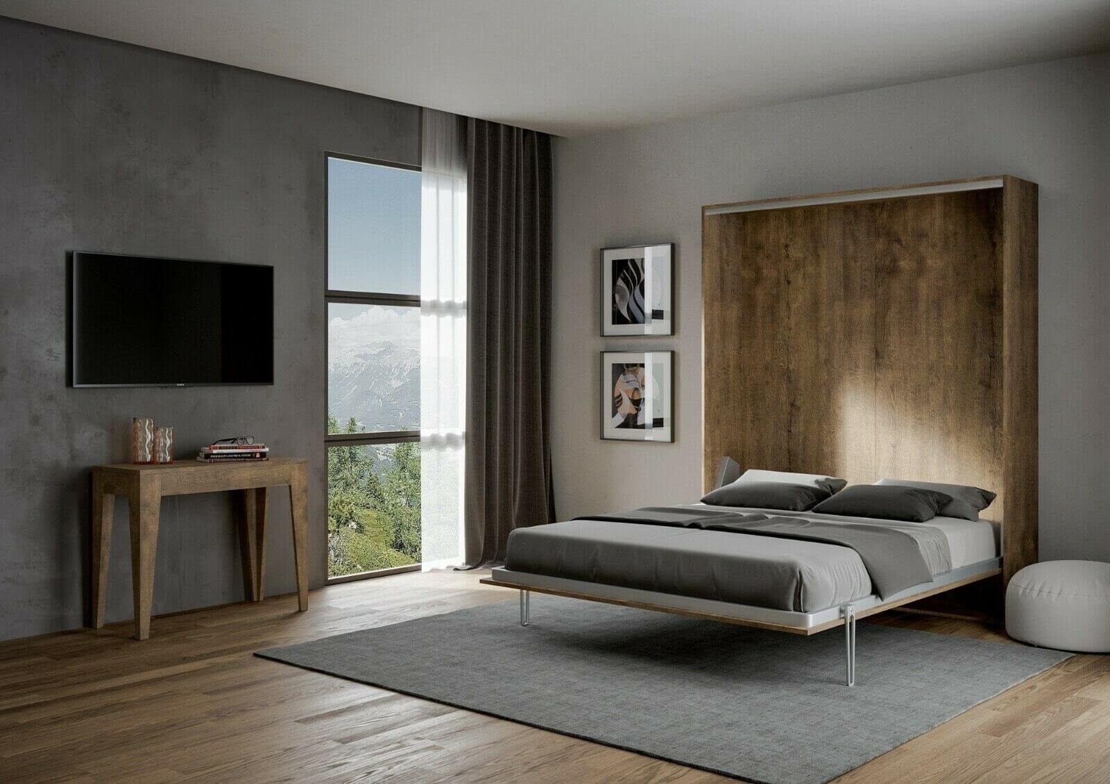 Letto a scomparsa in legno noce